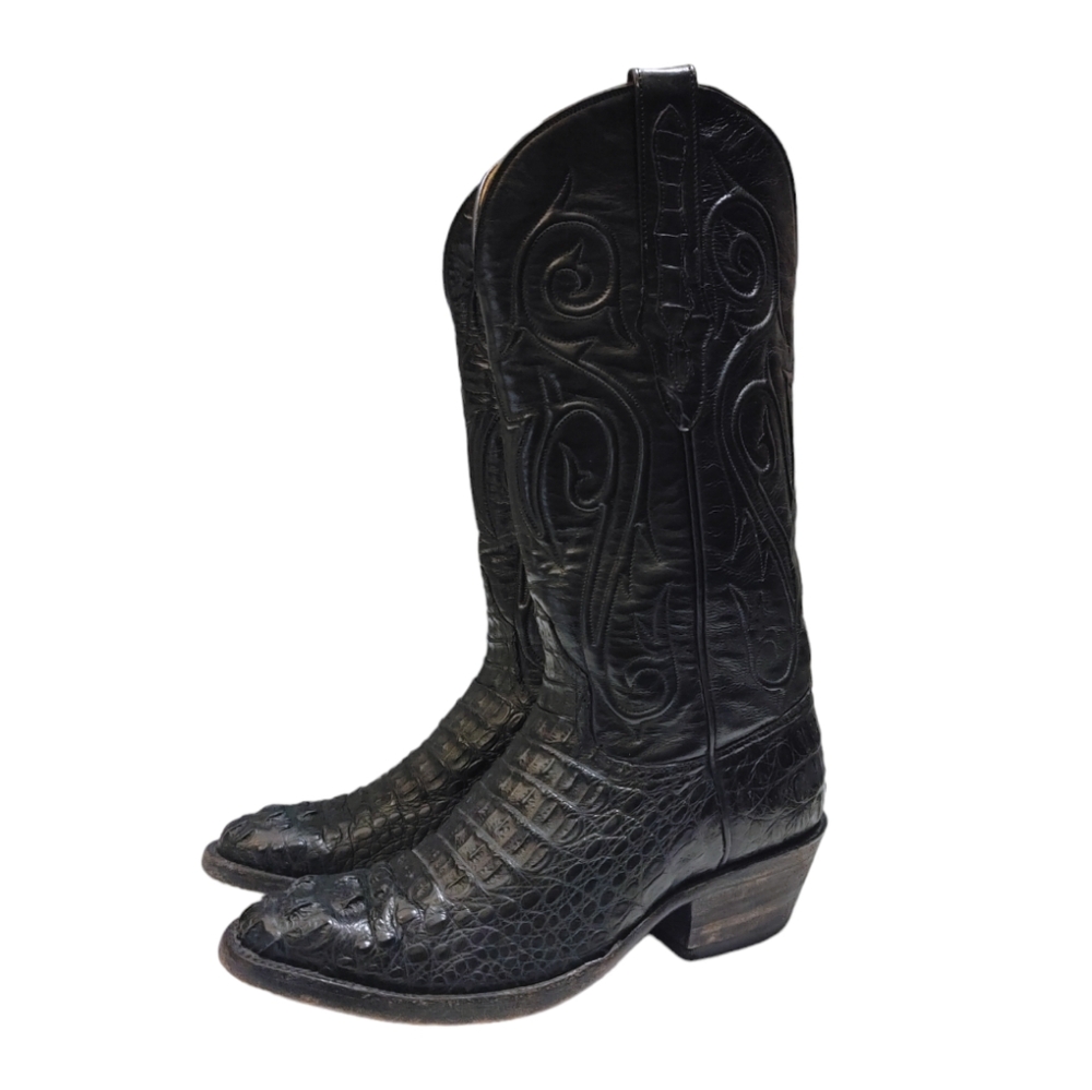 Black Jack Black Caimen Belly Leather Classic Western Cowboy Boots Mens Size 6 - Picture 4 of 15